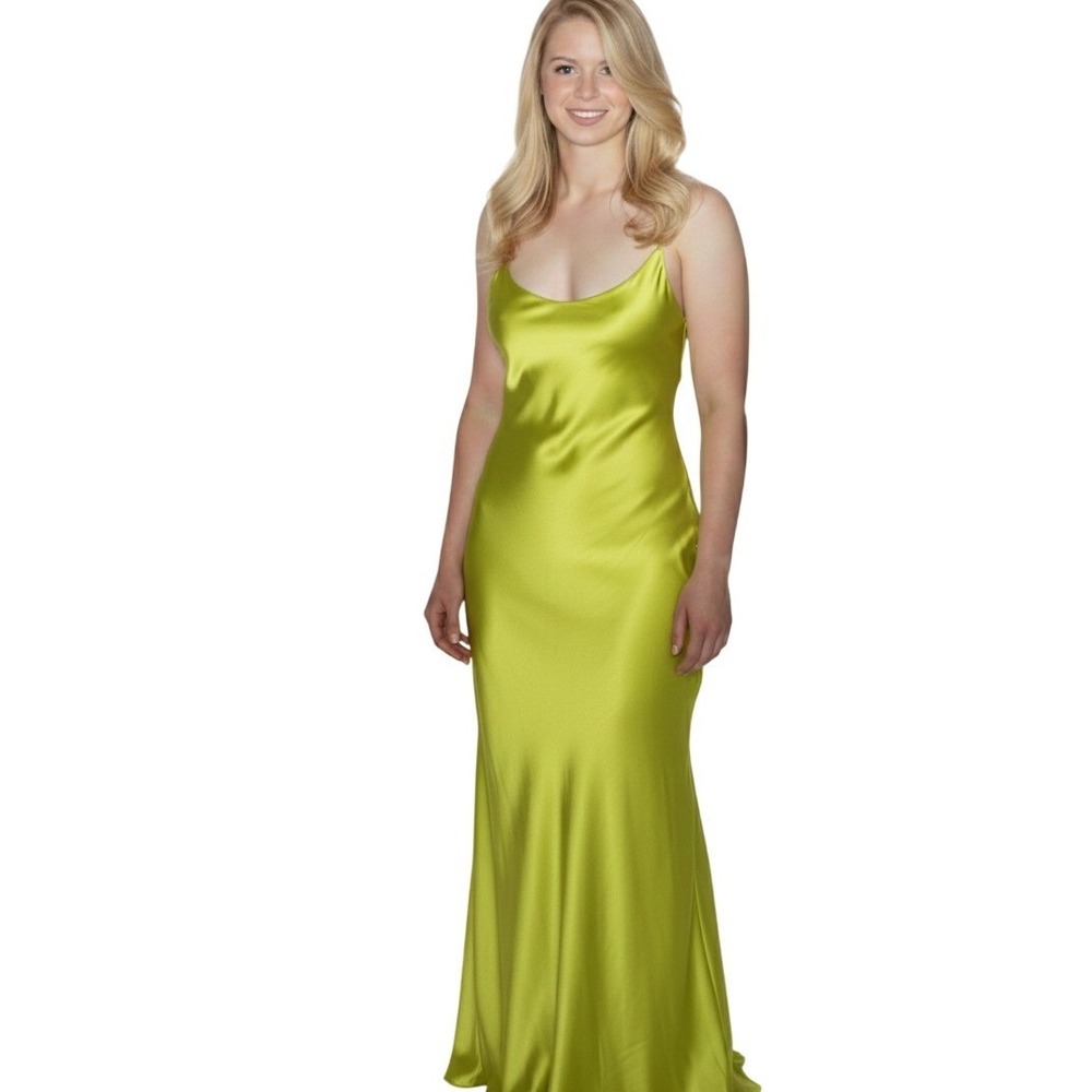 Rumored Market Midi Dress Womens XS Citron Lime Green Satin Bias Cut Slip Dress
